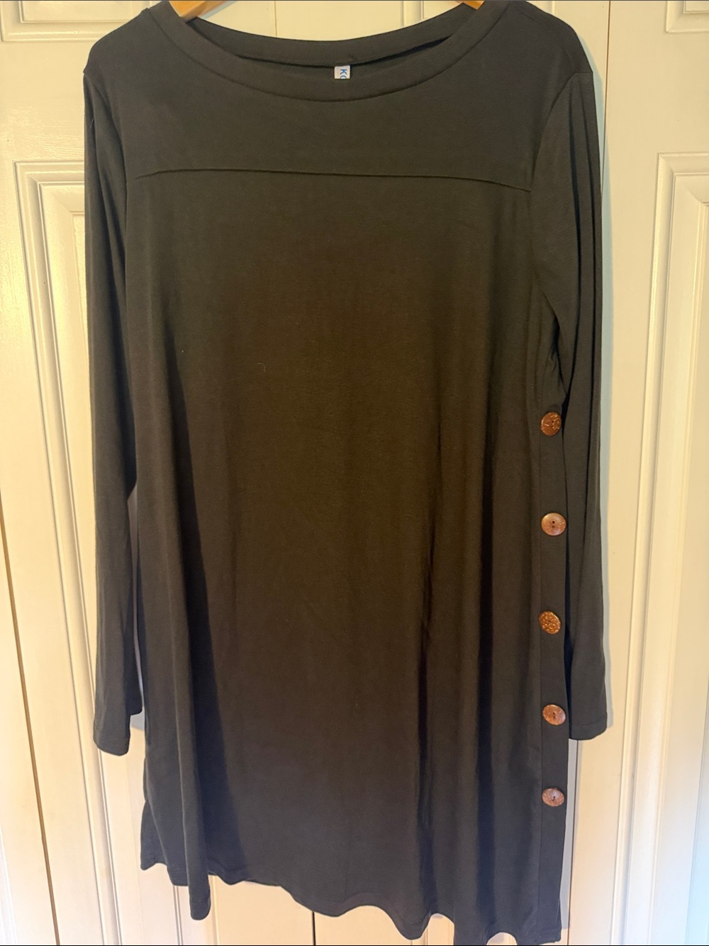 Classic Black Long-Sleeve Dress with Side Button Detail